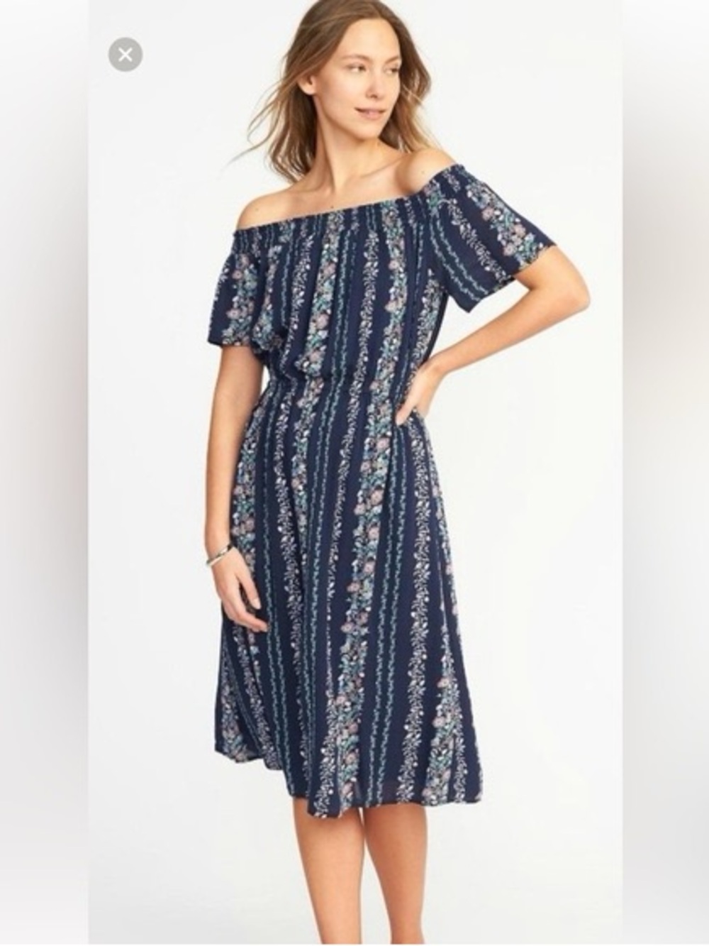 Old Navy Scandinavian Off-Shoulder Floral Striped Peasant Midi Dress L Rayon